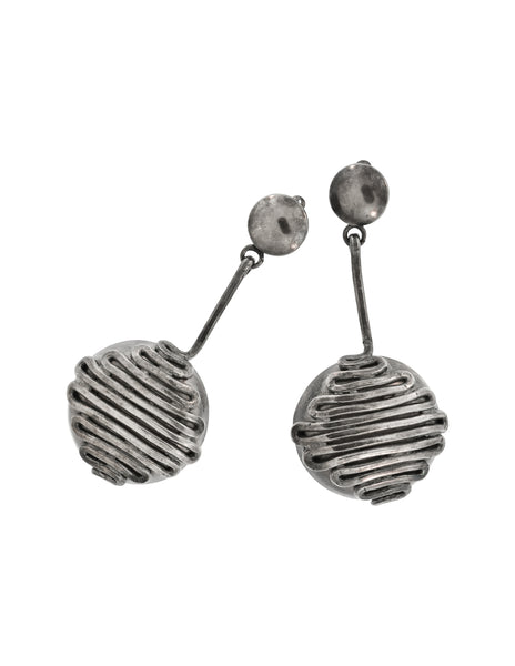 Krizia Vintage Massive Brutalist Blackened Silver Dangling Earrings