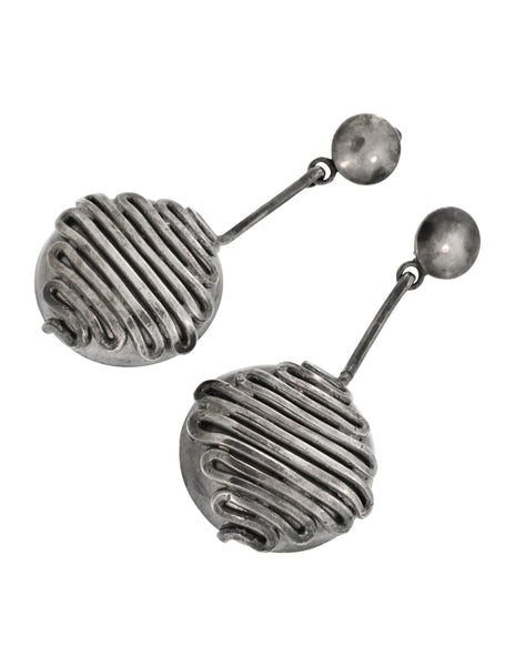 Krizia Vintage Massive Brutalist Blackened Silver Dangling Earrings
