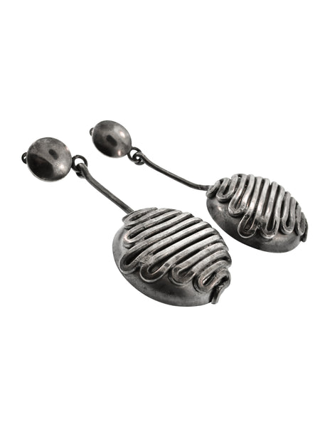 Krizia Vintage Massive Brutalist Blackened Silver Dangling Earrings