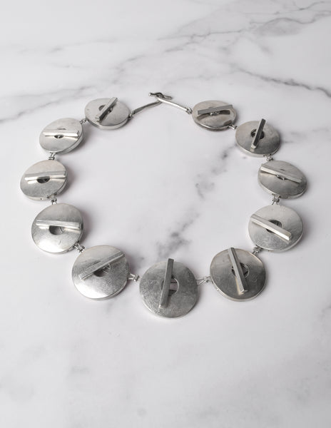 Krizia Vintage Matte Silver Toggle Disc Necklace