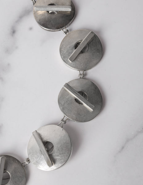 Krizia Vintage Matte Silver Toggle Disc Necklace