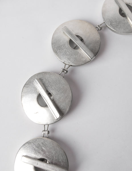 Krizia Vintage Matte Silver Toggle Disc Necklace