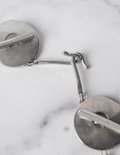 Krizia Vintage Matte Silver Toggle Disc Necklace