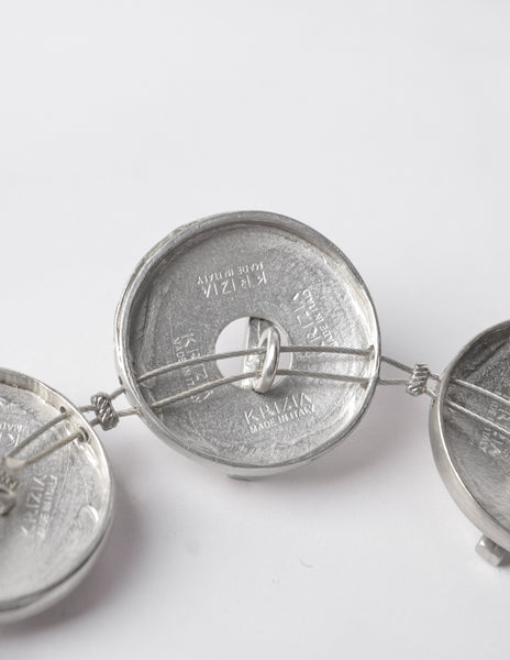 Krizia Vintage Matte Silver Toggle Disc Necklace