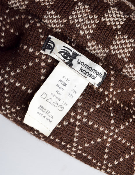 Kansai Yamamoto Vintage AW1981 Brown Corduroy Knit Embroidered Hooded Jacket