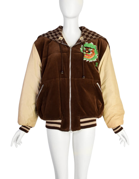 Kansai Yamamoto Vintage AW1981 Brown Corduroy Knit Embroidered Hooded Jacket