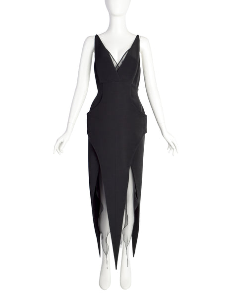 Karl Lagefeld Vintage AW1993 Black Pointed Wool and Silk Georgette Dress