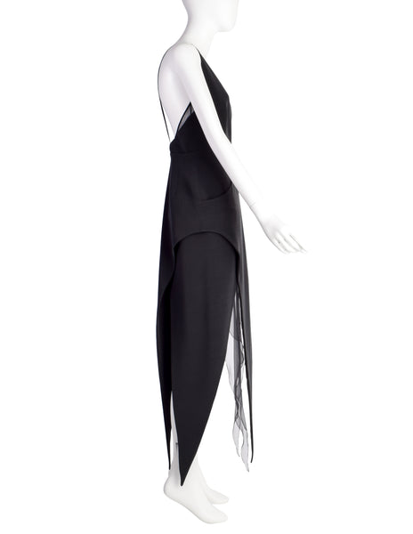Karl Lagefeld Vintage AW1993 Black Pointed Wool and Silk Georgette Dress