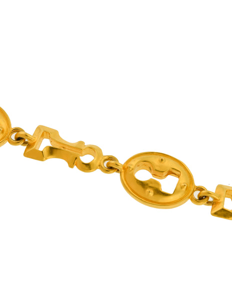 Karl Lagerfeld Vintage Brushed Gold Surrealist Keyhole Charm Link Bracelet