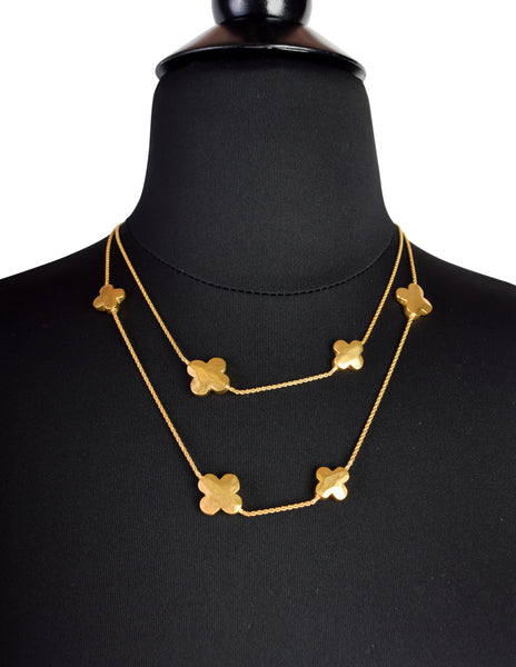 Karl Lagerfeld Vintage Brushed Gold Four Leaf Clover Necklace