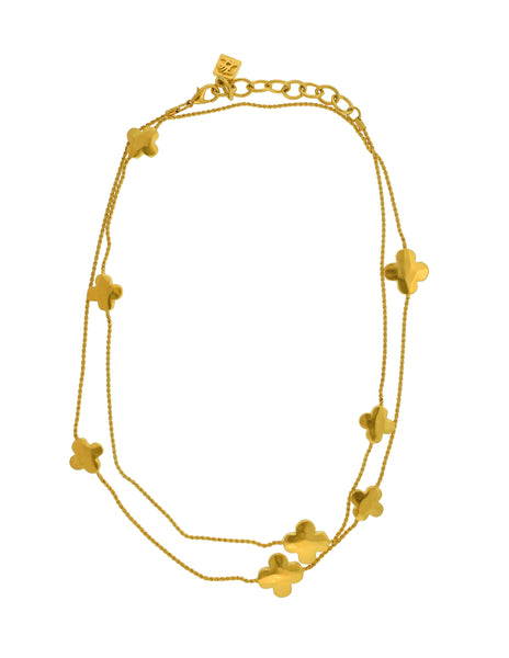 Karl Lagerfeld Vintage Brushed Gold Four Leaf Clover Necklace