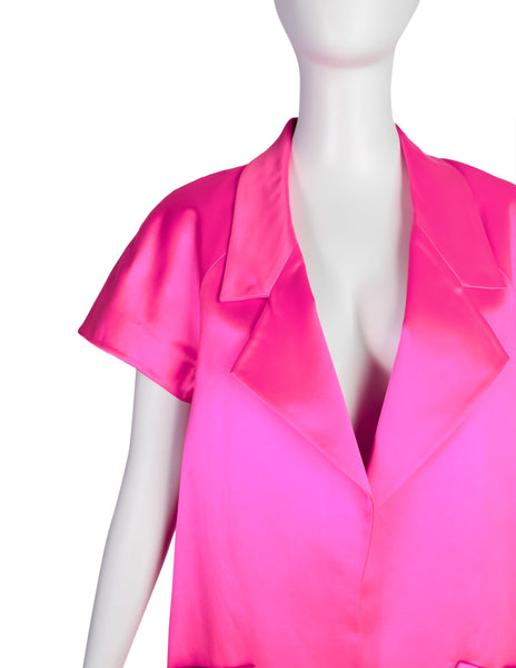 Karl Lagerfeld Vintage AW 1990 Shocking Pink Silk Satin Short Sleeve Jacket