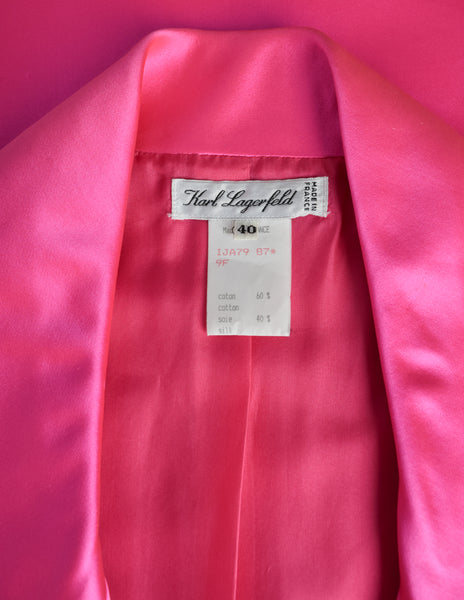 Karl Lagerfeld Vintage AW 1990 Shocking Pink Silk Satin Short Sleeve Jacket