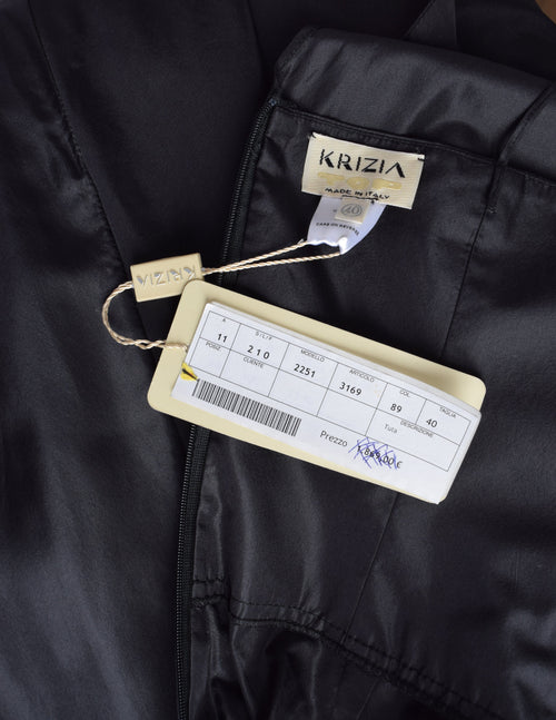 Krizia Vintage Archival Black Silk Taffeta Palazzo One Shoulder