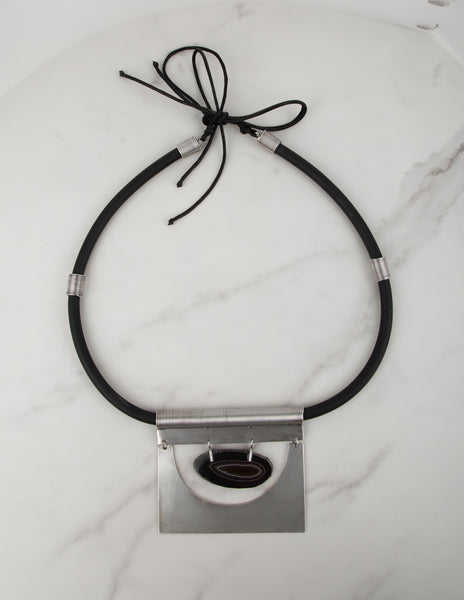 Krizia Vintage Large Agate Plate Rubber Statement Necklace