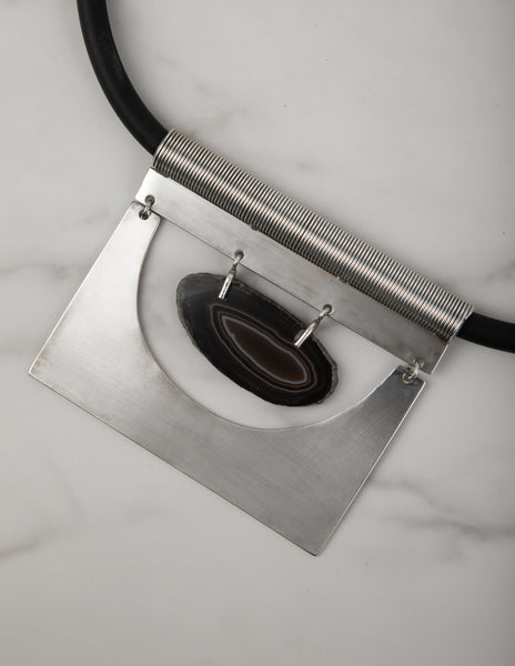 Krizia Vintage Large Agate Plate Rubber Statement Necklace
