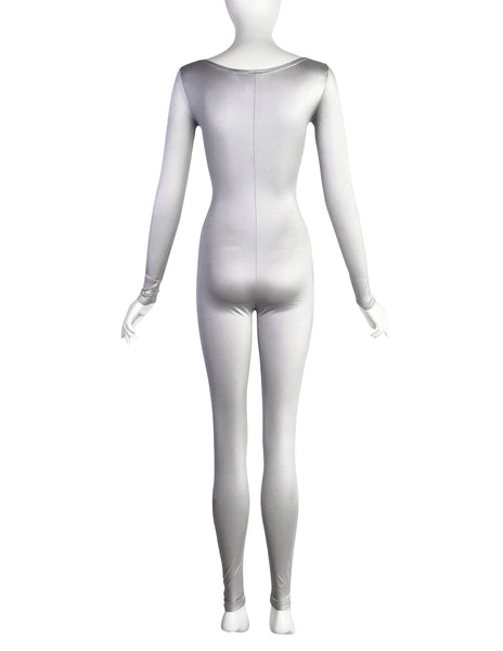 Krizia Vintage 1990s Silver Stretch Second Skin Catsuit