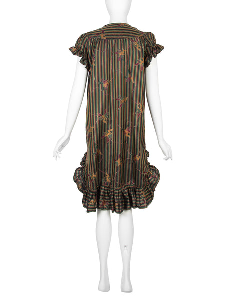 Laura Biagiotti Vintage Fairy Print Striped Silk Ruffle Dress