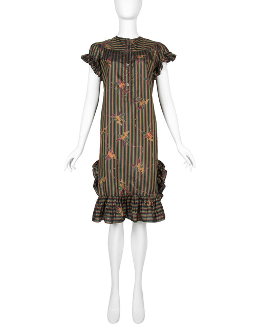 Laura Biagiotti Vintage Fairy Print Striped Silk Ruffle Dress  Amarcord  Vintage Fashion