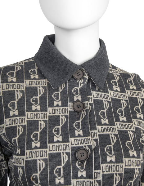 Escalation Vintage Early 1970s Grey London Bunny Novelty Sweater