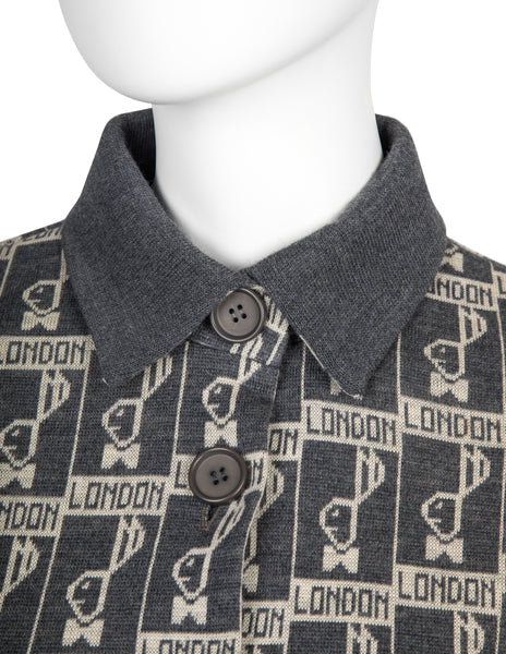 Escalation Vintage Early 1970s Grey London Bunny Novelty Sweater