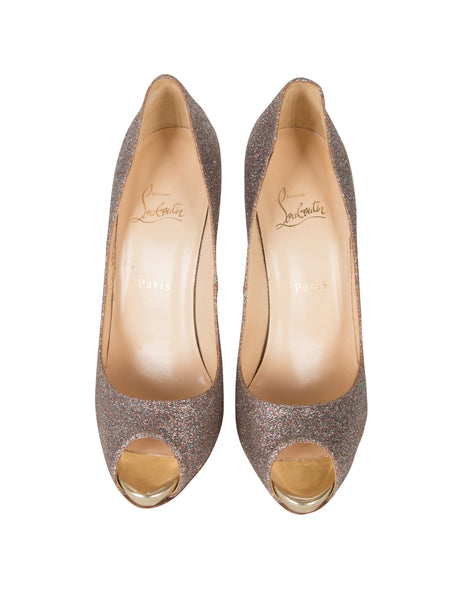 Christian Louboutin Vintage 'Very Prive' 120 Pastel Glitter Peep Toe Heels