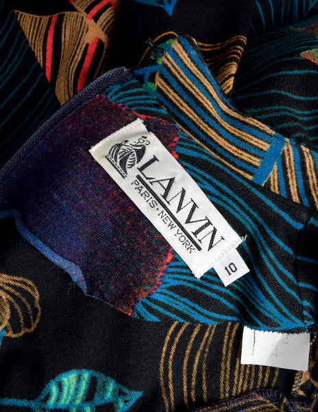 Lanvin Vintage 1970s Psychedelic Floral Jersey Maxi Column Dress