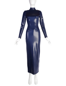 Lili Crepon Vintage 1990s Navy Blue Liquid Backless Ultra Body Con Maxi Dress
