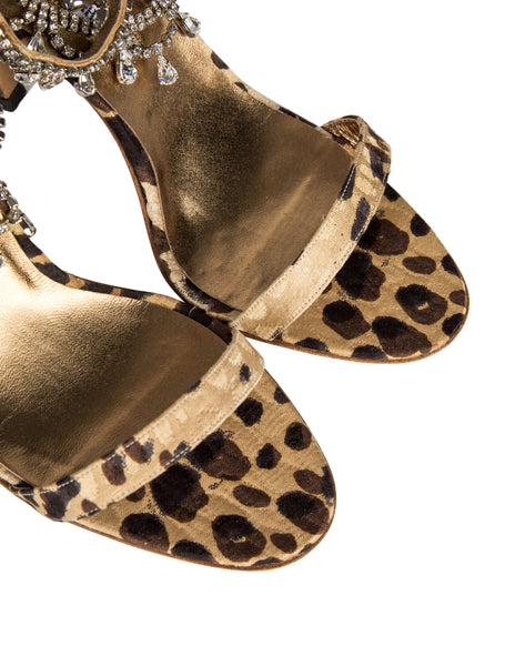 Manolo Blahnik Vintage Hourista Leopard and Rhinestone Heels