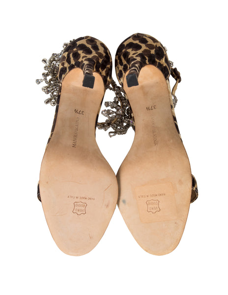 Manolo Blahnik Vintage Hourista Leopard and Rhinestone Heels