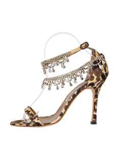 Manolo Blahnik Vintage Hourista Leopard and Rhinestone Heels