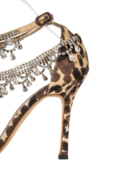 Manolo Blahnik Vintage Hourista Leopard and Rhinestone Heels