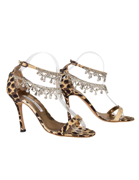 Manolo Blahnik Vintage Hourista Leopard and Rhinestone Heels