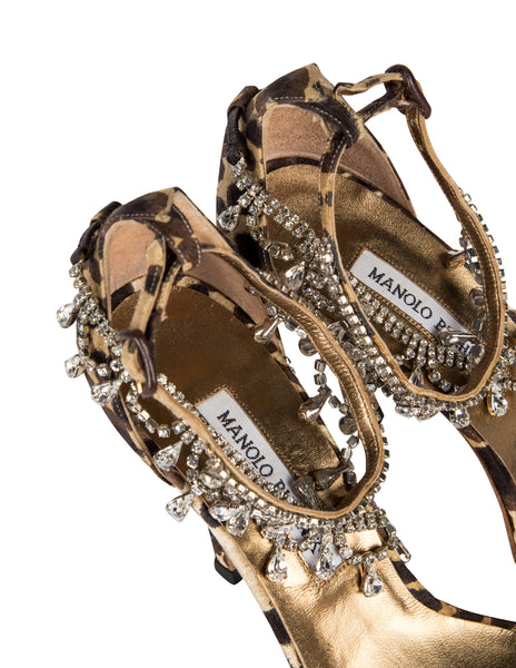 Manolo Blahnik Vintage Hourista Leopard and Rhinestone Heels