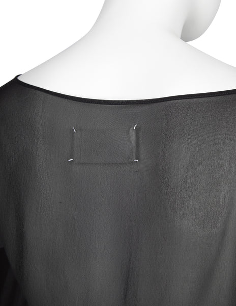 Martin Margiela Vintage SS 2001 Sheer Black Silk Chiffon Top with Extra Long Sleeves