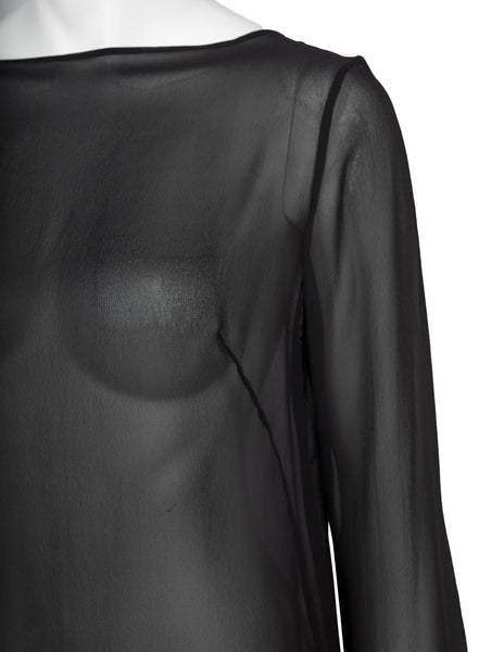 Martin Margiela Vintage SS 2001 Sheer Black Silk Chiffon Top with Extra Long Sleeves