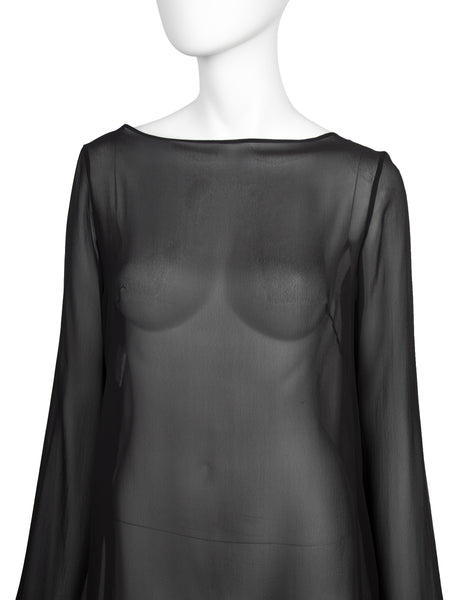 Martin Margiela Vintage SS 2001 Sheer Black Silk Chiffon Top with Extra Long Sleeves