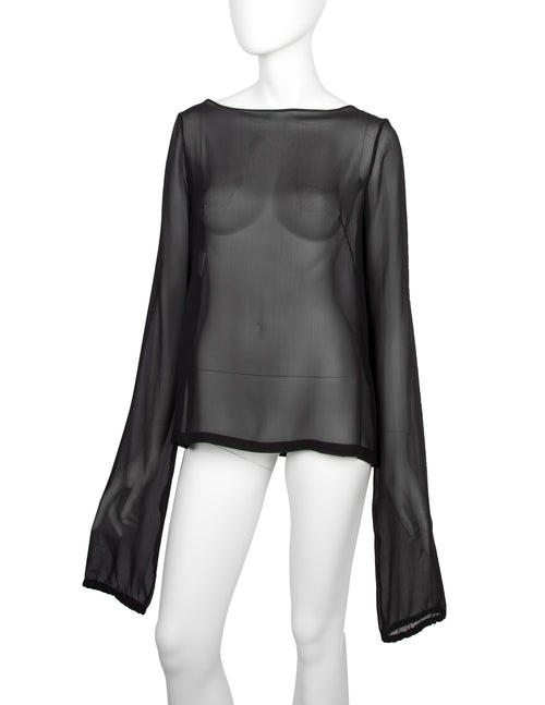 Martin Margiela Vintage SS 2001 Sheer Black Silk Chiffon Top with