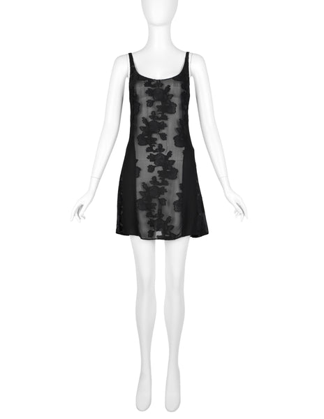 Martine Sitbon Vintage 1990s Black Sheer Floral Mini Dress