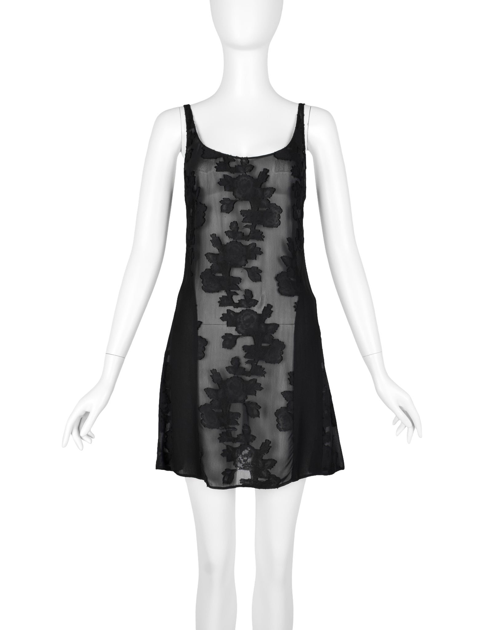 Martine Sitbon Vintage 1990s Black Sheer Floral Mini Dress