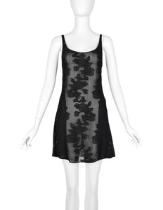 Martine Sitbon Vintage 1990s Black Sheer Floral Mini Dress