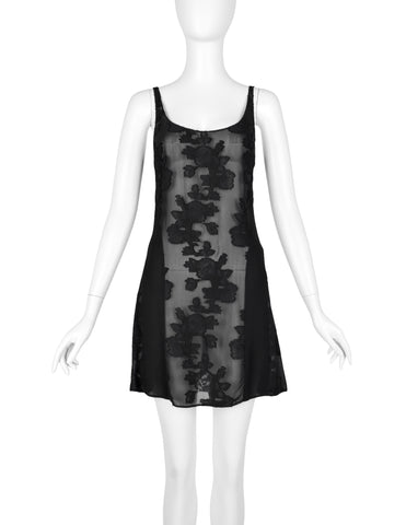 Martine Sitbon Vintage 1990s Black Sheer Floral Mini Dress