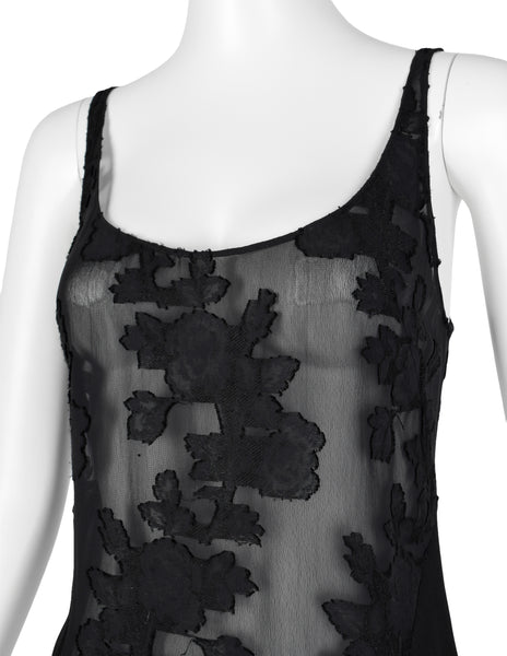 Martine Sitbon Vintage 1990s Black Sheer Floral Mini Dress