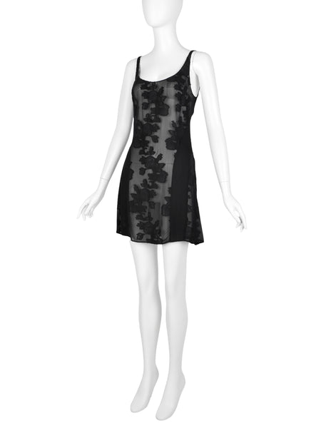 Martine Sitbon Vintage 1990s Black Sheer Floral Mini Dress