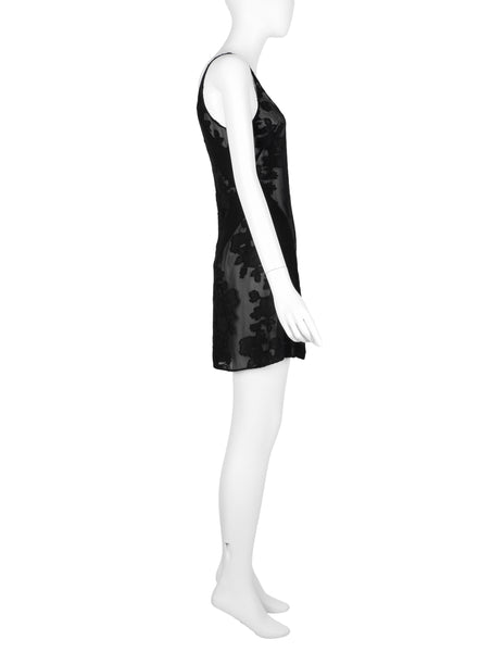 Martine Sitbon Vintage 1990s Black Sheer Floral Mini Dress