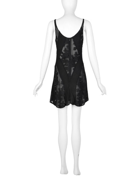Martine Sitbon Vintage 1990s Black Sheer Floral Mini Dress
