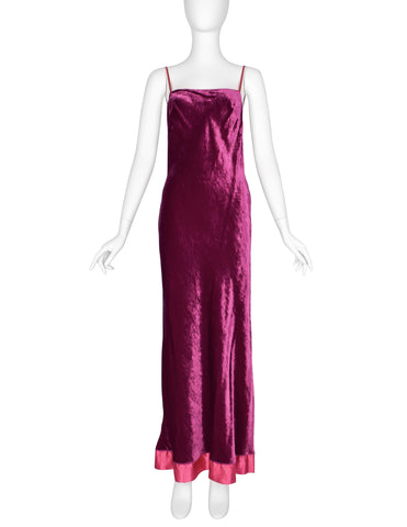 Martin Margiela Vintage AW 1995 Iconic Magenta Crushed Velvet Slip Dress