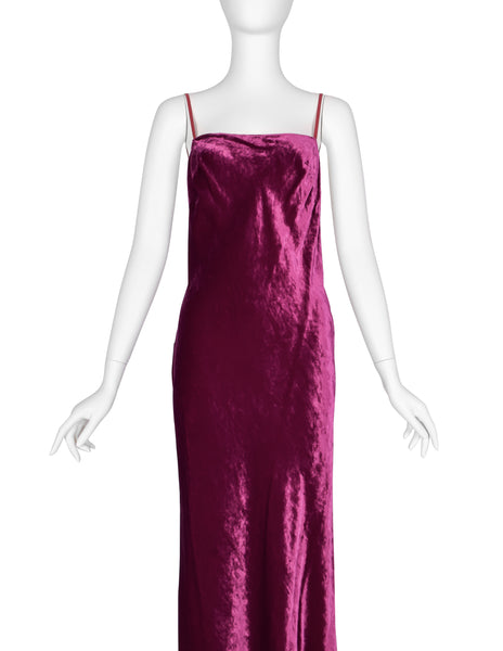 Martin Margiela Vintage AW 1995 Iconic Magenta Crushed Velvet Slip Dress