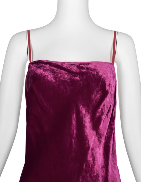 Martin Margiela Vintage AW 1995 Iconic Magenta Crushed Velvet Slip Dress
