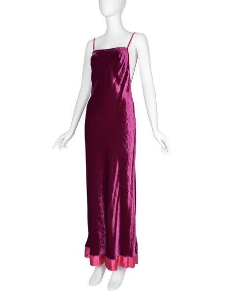 Martin Margiela Vintage AW 1995 Iconic Magenta Crushed Velvet Slip Dress